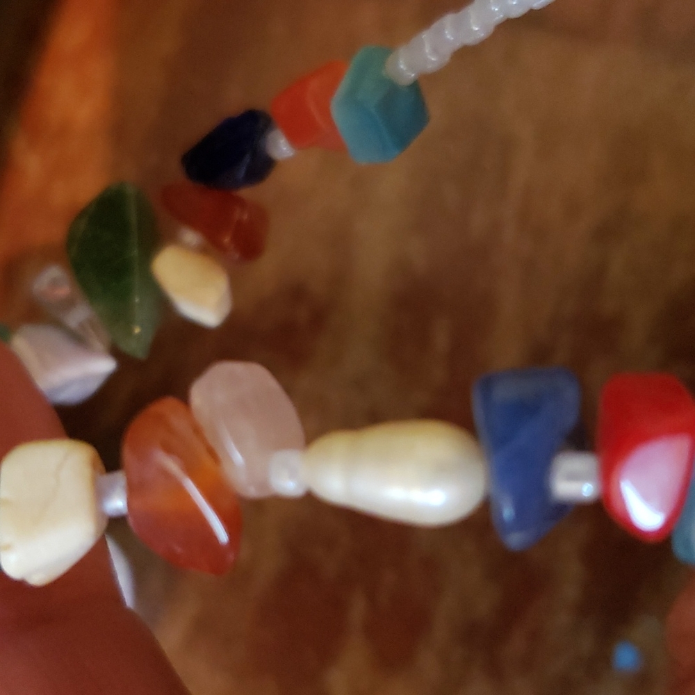 Glows in dark glass and stone bead necklace - Picture 5 of 5